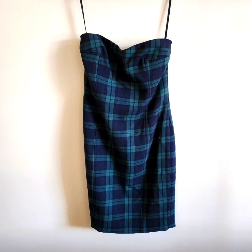 Club Monaco NWT size 0 strapless mini dress, plaid, sweetheart neck lined